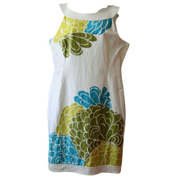 Jones New York Blue and White Fun Floral Swing Dress Halter Neckline 14 - Picture 1 of 12